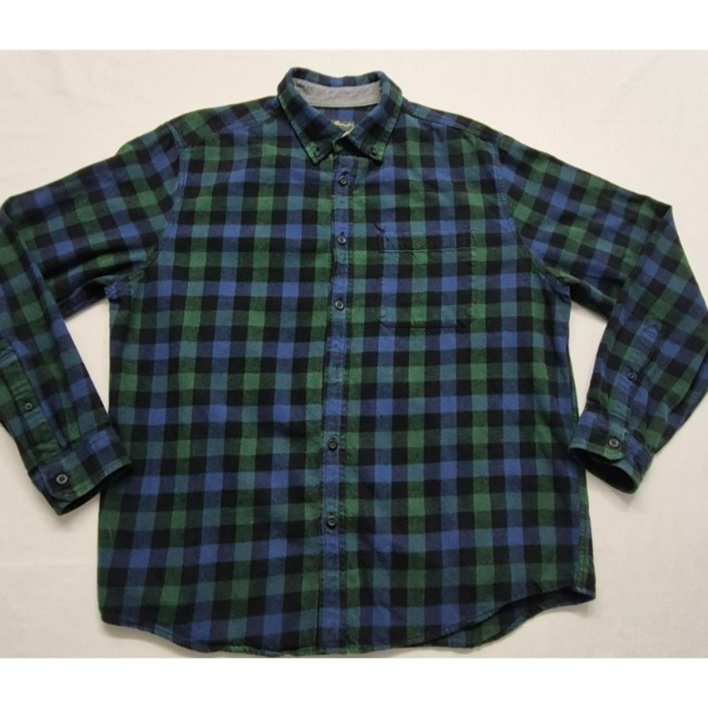 Eddie Bauer men's blue/green/black plaid flannel long sleeves shirt sz. XL - Picture 1 of 10